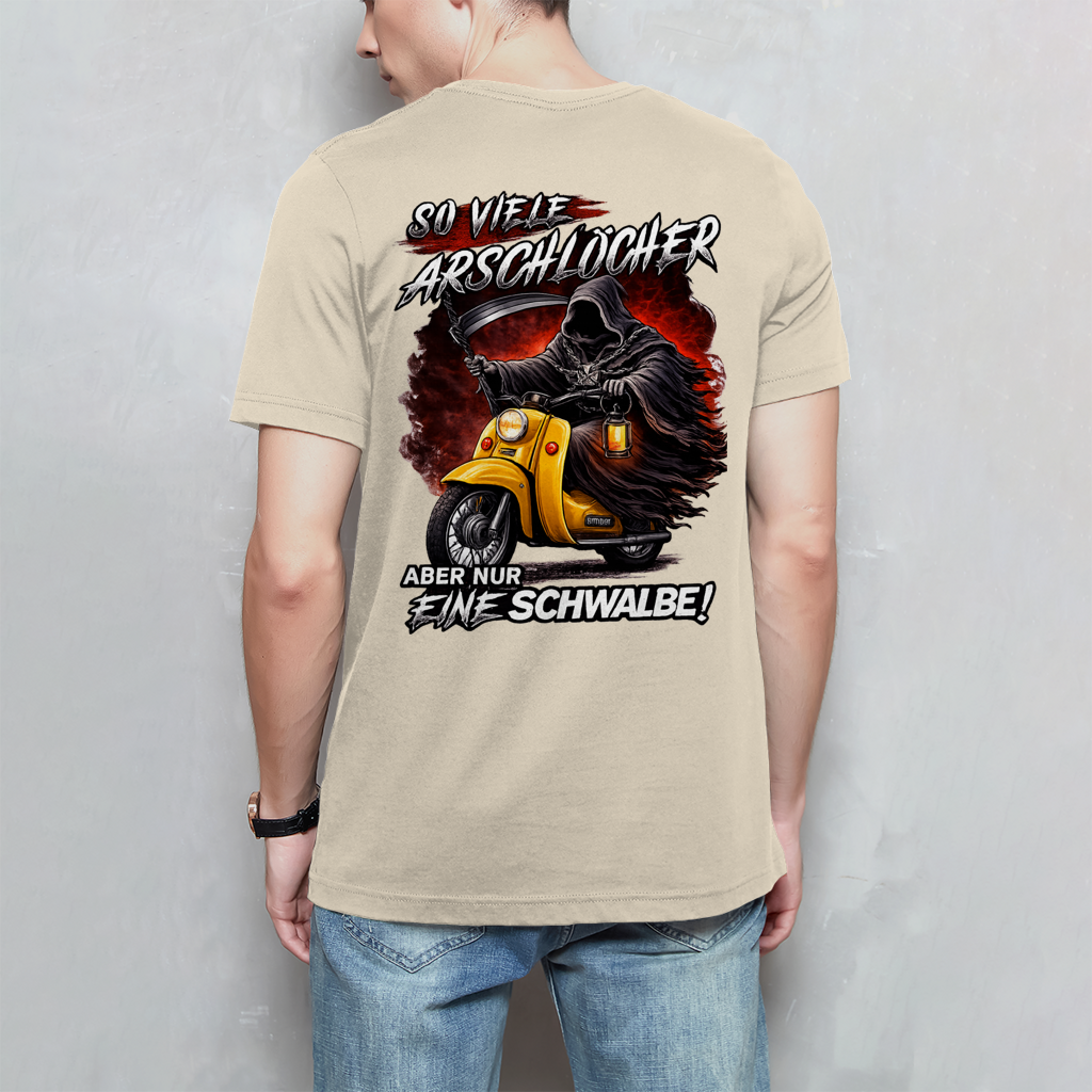 Herren T-Shirt „So viele Arschlöcher – aber nur eine Schwalbe!“