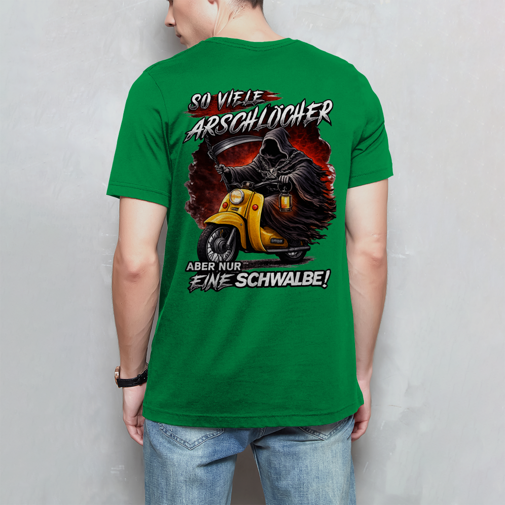 Herren T-Shirt „So viele Arschlöcher – aber nur eine Schwalbe!“