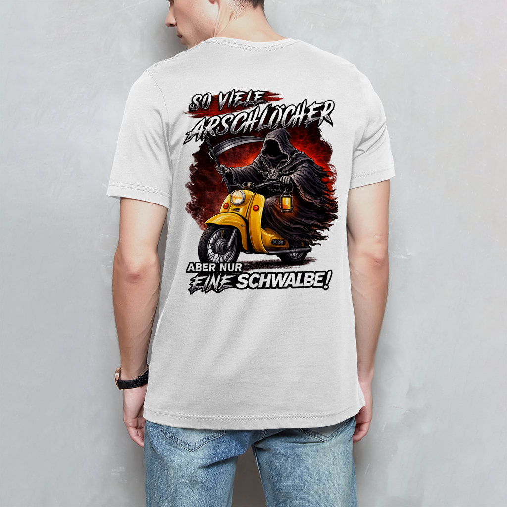 Herren T-Shirt „So viele Arschlöcher – aber nur eine Schwalbe!“